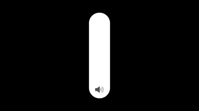 Volume increase bar with sign icon speaker animation, mobile phone ui up and down slider bar on transparent bakcground, 4k video