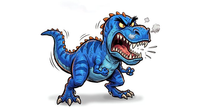 Angry Blue Dinosaur Cartoon Character