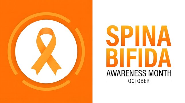 Spina bifida awareness month illustration with a vibrant orange ribbon and strong impactful typography displayed on a clean white background design