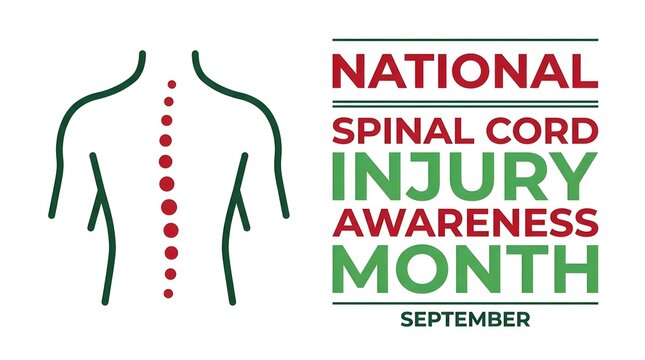 National spinal cord injury awareness month is represented by an illustration of human backbones and relevant text during the month of september