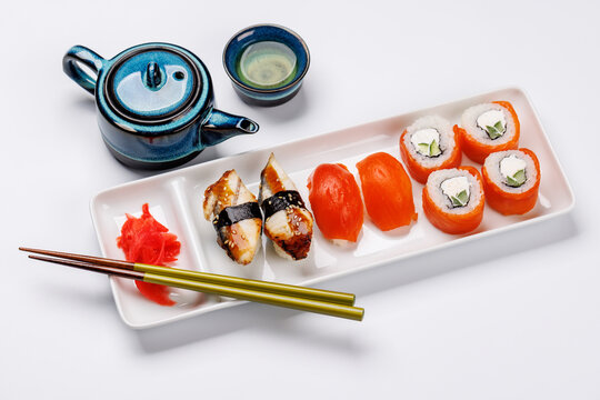 Sushi set with tea and small teapot