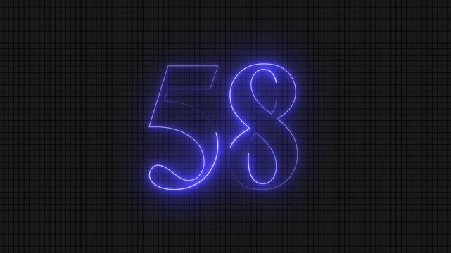 Glowing neon number 58 on dark grid background