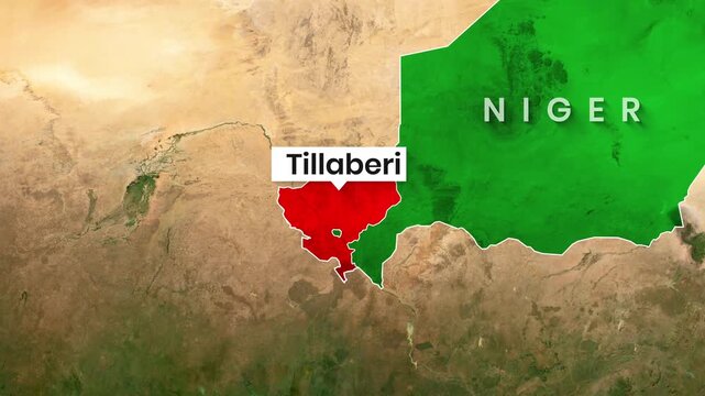 Animated map highlights the Tillaberi region within Niger motion graphic video