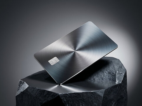 Sleek metallic laptop resting on top of large rock surface transparent background