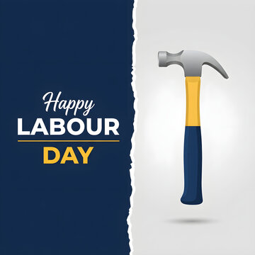 Labor Celebration Concept Featuring Hammer and Happy Labour Day Text Illustration
