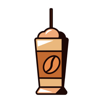 Coffee frappuccino icon with whipped cream for cold beverage, cafe menu, restaurant branding, packaging, sticker, mobile application, website interface, and digital design. Isolated on white backgroun