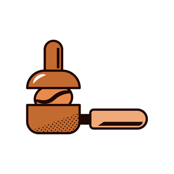 Coffee tamper icon with portafilter accessory for espresso preparation, barista tools, cafe branding, packaging, sticker, mobile application, website interface, and digital design. Isolated on white b