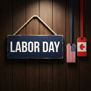 Celebration Concept American Flag and Canadian Flag Labor Day Wooden Sign Panel