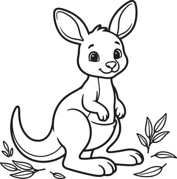 Cute cartoon rabbit sitting on grass with flowers