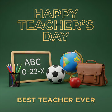 Education Concept School Supplies Arrangement with Chalkboard Globe and Apple on Desk