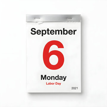 Labor Day Planning Concept Tear Off Calendar Page on White Studio Background
