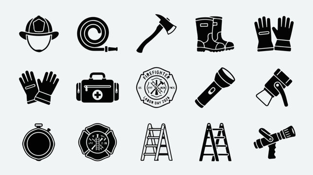 Firefighter equipment icon set d&hellip; vector icon set, professional editable SVG illustration collection for business, industry, workplace, technology and modern design projects with clean symbols, isolat