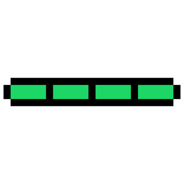 Low progress status energy bar health level pixel art style green game graphic. Single segment loading bar low health energy indicator pixelated video game UI asset isolated white background