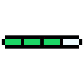 Full energy status bar health progress pixel art style green neon color UI. Horizontal segmented status bar full health loading indicator pixelated game UI asset isolated white background