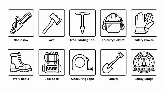 Forestry worker icon set vector icon set, professional editable SVG illustration collection for business, industry, workplace, technology and modern design projects with clean symbols, isolated elemen
