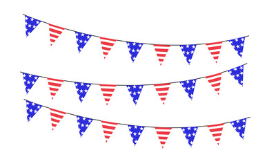 Fototapeta premium Patriotic american flag bunting with star and stripe patterns isolated on transparent background