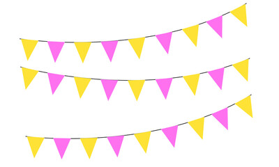 Fototapeta premium Three strings of colorful triangular bunting flags isolated on transparent background