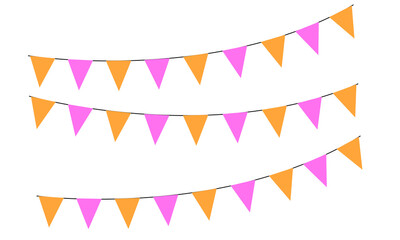 Obraz premium Three strings of colorful triangular bunting flags isolated on transparent background