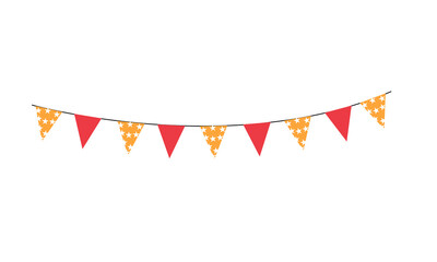 Fototapeta premium Colorful bunting flags with stars pattern hanging on a string isolated on transparent background