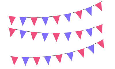 Obraz premium Three rows of colorful triangular party bunting flags isolated on transparent background