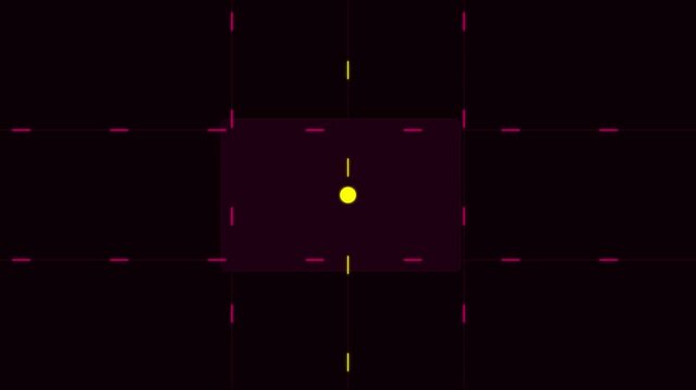 Digital camera viewfinder overlay with autofocus target and grid lines for cinematic interface animation 4k
