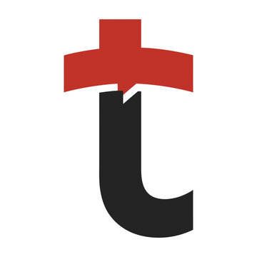 Red cross symbol with black letter J healthcare medical logo