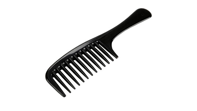 Black plastic fine tooth hair comb grooming tool isolated on a white background