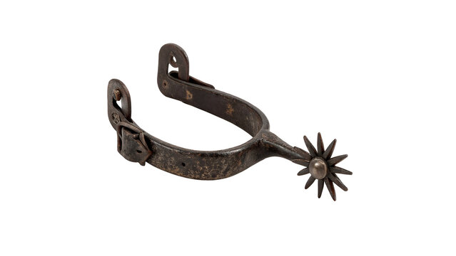 Vintage metallic horse spur accessory equestrian gear hardware isolated on a white background