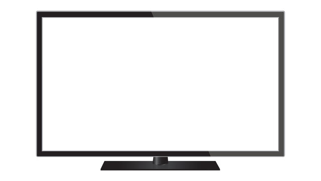Modern LED TV screen with blank white display, sleek black television monitor mockup, flat screen plasma TV isolated on white background