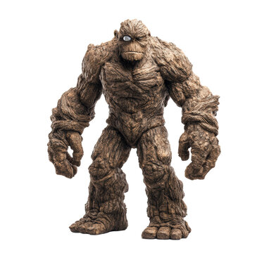 Powerful rock golem monster standing on white background