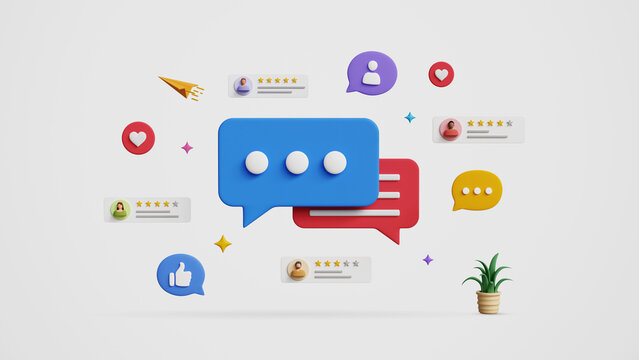 3D Digital Feedback Icon with Random User Ratings and Popups on White Background. Survey and Customer Feedback System Concept. User Experience and Review, Customer Satisfaction and Trust