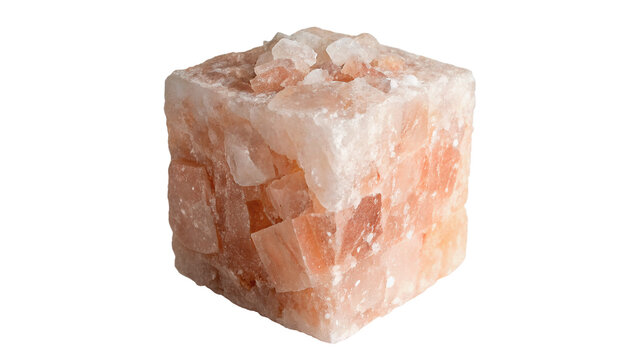 Block of pink Himalayan rock salt mineral isolated on transparent background.