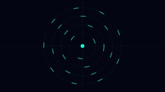 Digital radar interface hud animation with pulsing circular scan lines for tech and cyber security data visualization 4k