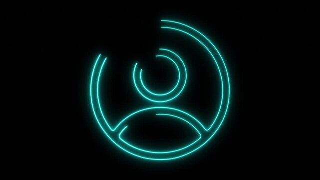 Neon user icon glowing blue animation forming profile symbol on dark tech background clip.