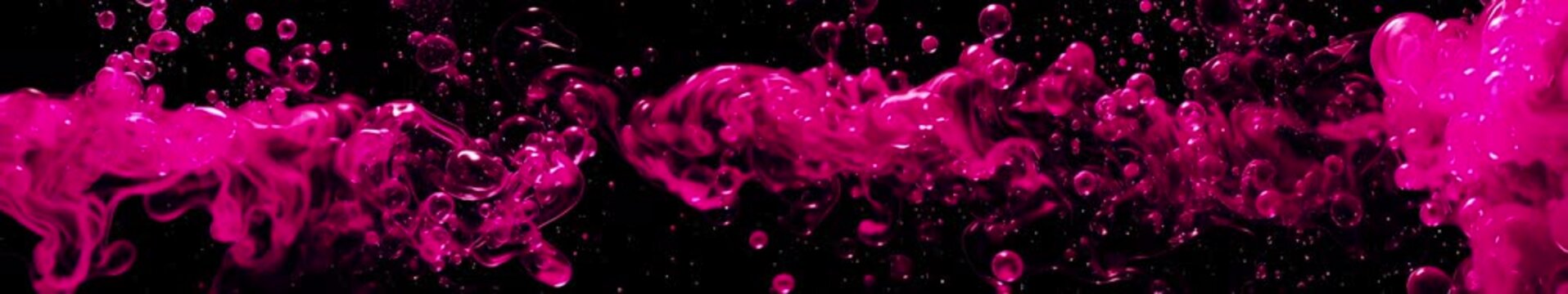 Vivid Magenta Fluid Plumes in a Panoramic Seamless Animation with Glossy Bubbles and Suspended Droplets