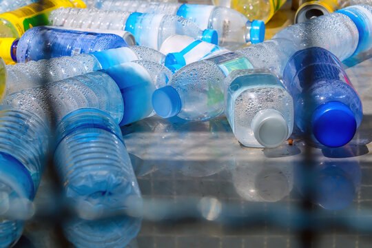 Image of Plastic bottles and containers prepared for recycling