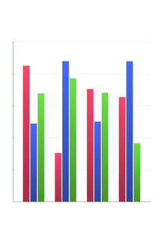 Bar chart with shadow depth effect on each column. Isolated transparent PNG three-dimensional business data visualization.