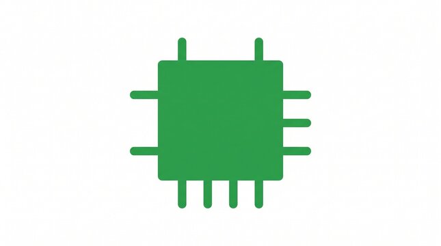 Green microchip icon for semiconductor technology