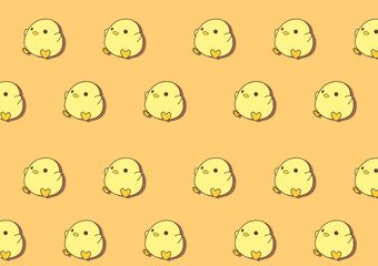 可愛いひよこのシームレスパターン背景イラスト（オレンジ） © 故郷