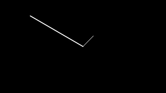 Minimalist 4k white line arrow animation pointing downward on black background, pointer direction navigation