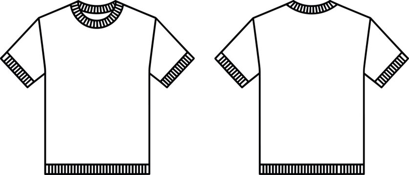 Blank t shirt mockup front and back view minimalist ringer tee vector line art template for apparel design showcase
