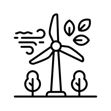 vector illustration of Wind turbine generating clean energy with green leaves and trees