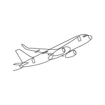 vector illustration of Simple line drawing airplane flying in sky