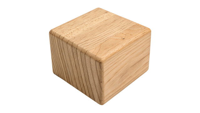 Solid square cube made of natural wood isolated on transparent background.