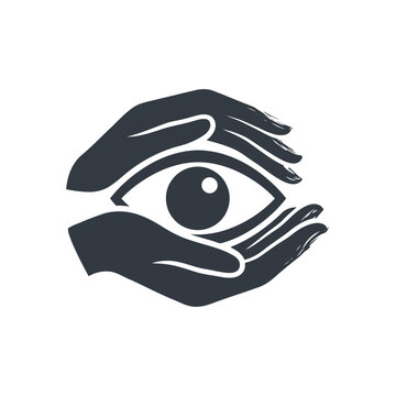 vector illustration of Hand protecting a stylized eye design