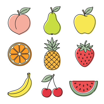 vector illustration of Colorful cartoon fruits flat illustration