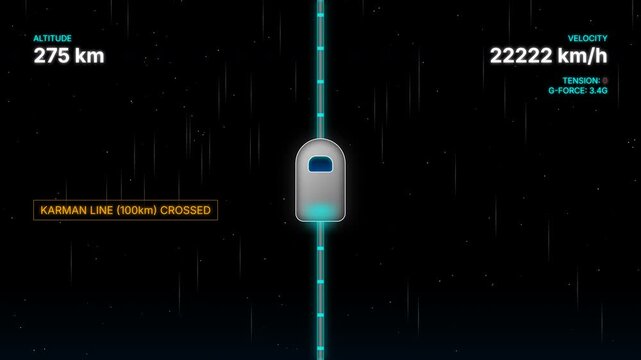 Space Elevator Altitude: A futuristic sci-fi animation showing a glowing vertical beam ascending into the dark cosmos, representing advanced aerospace technology and space exploration.