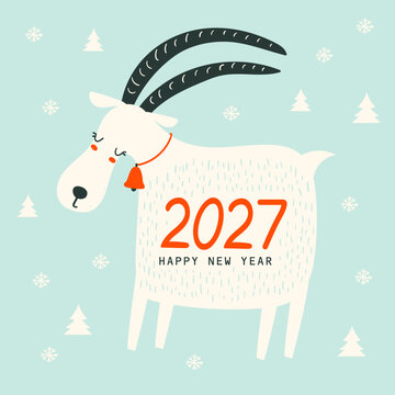 New year card 2027 with goats. Vector  Illustration