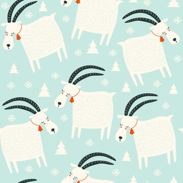 Seamless pattern with goats. Vector  Illustration