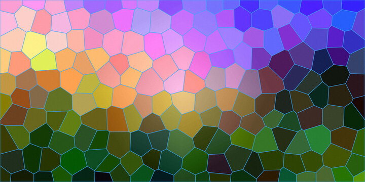 Stained glass mosaic background featuring rainbow hues and dark tones.